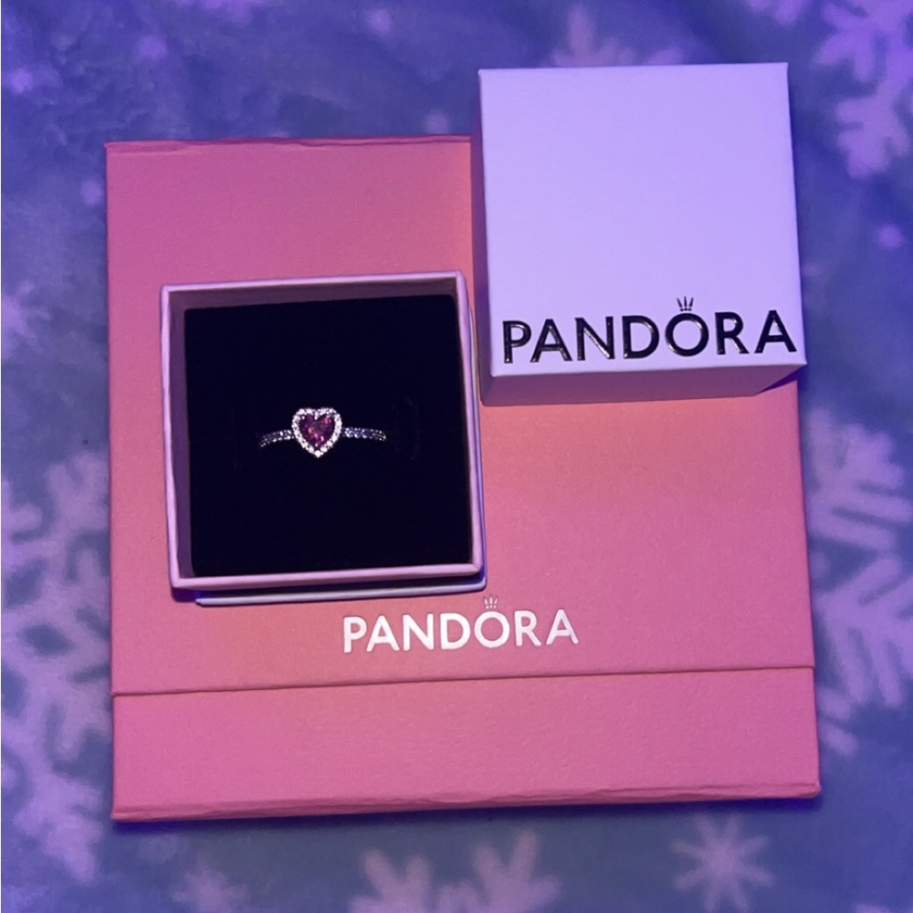 Pandora Silver Ring with Pink Heart Stone